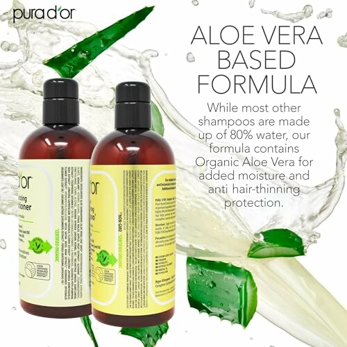 Aloe vera based shampoo bottles with product benefits.