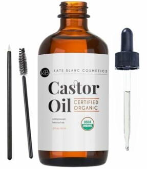 Bottle of certified organic castor oil with applicators