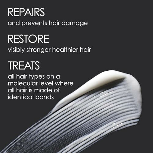 Hair treatment benefits: repairs damage, restores strength, treats all types.