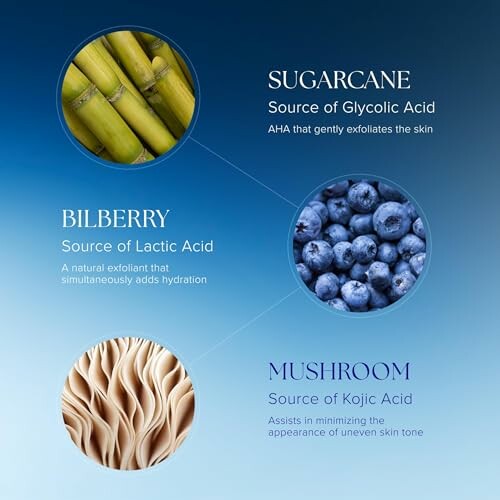 Natural exfoliants: sugarcane, bilberry, mushroom