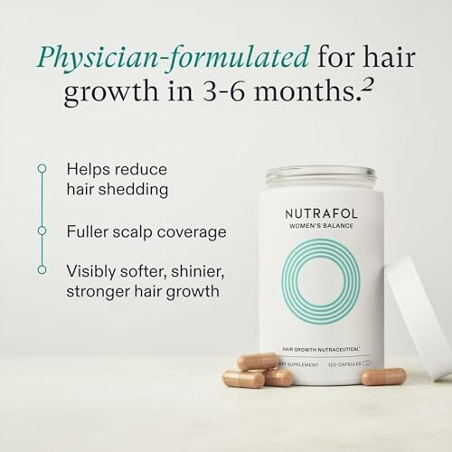 Nutrafol Women's Balance supplement for hair growth with benefits listed.