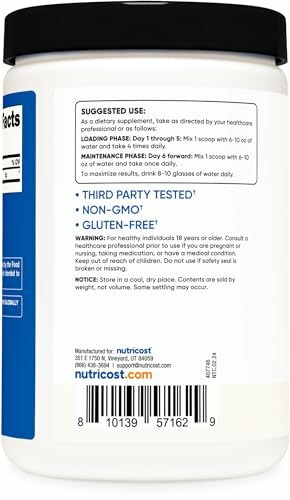 Back label of Nutricost supplement with usage instructions.