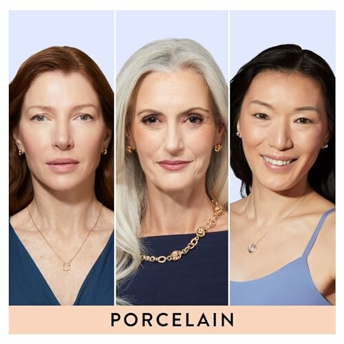 Three women showcasing different porcelain skin tones.