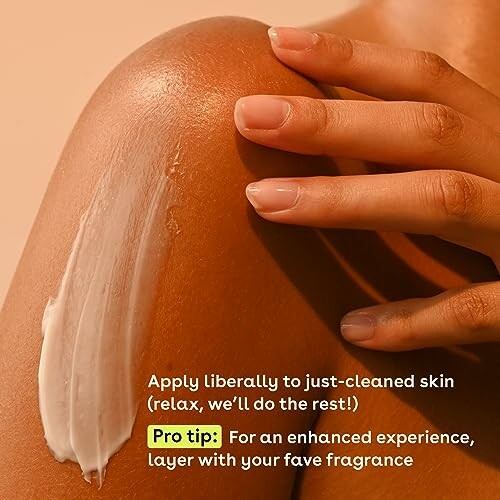 Person applying cream on shoulder with text about application tips.